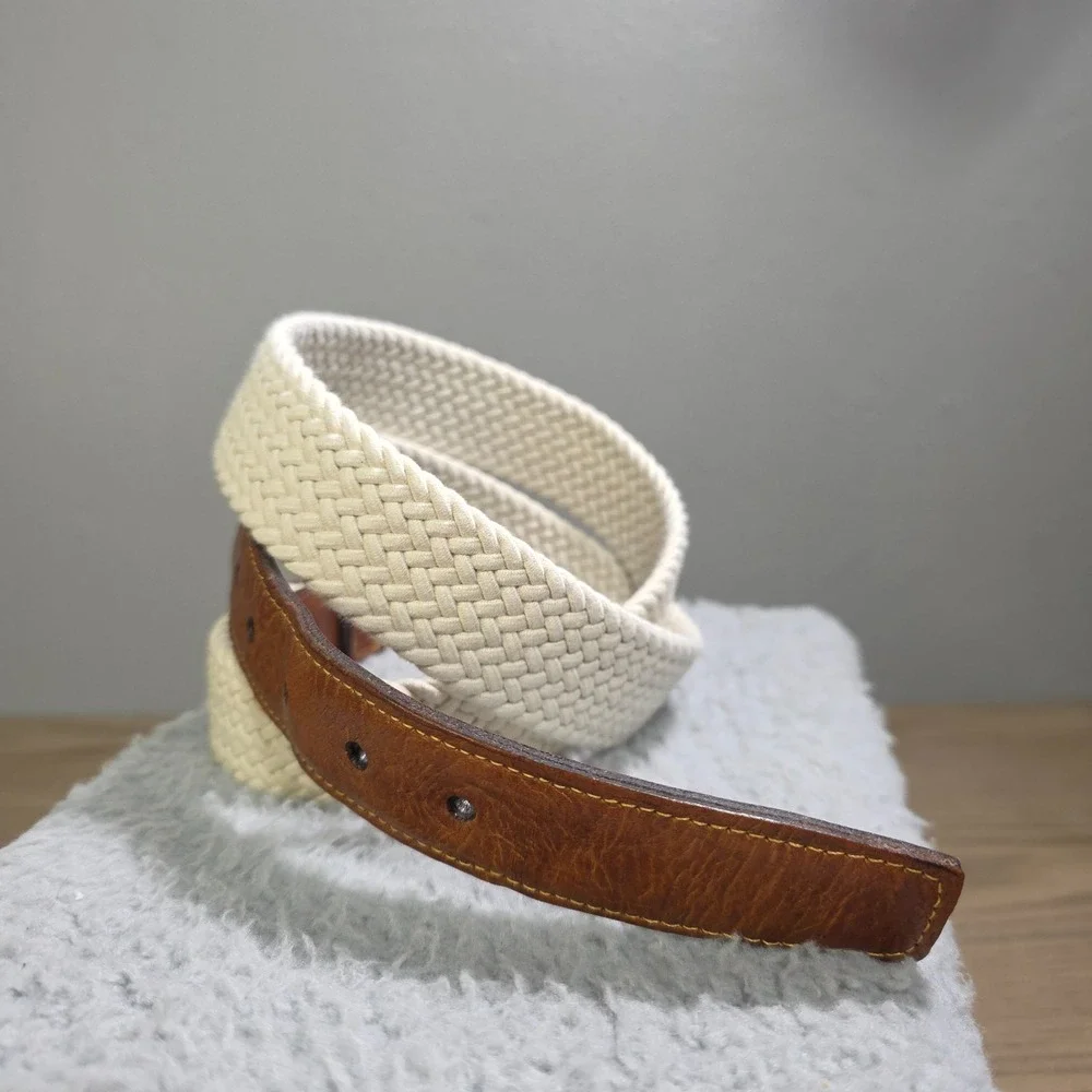 Lot of 2 Torino Men's Size 40 Cream & Beige Leather Breaded Belts Dressy Classic